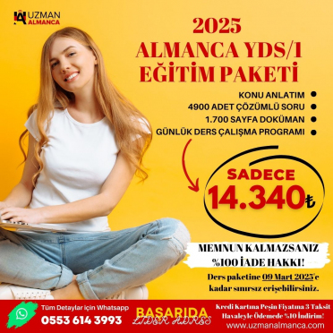 2025 ALMANCA YDS/1 EĞİTİM PAKETİ (Erişim 9 Mart 2025'e kadar!)