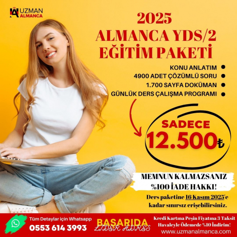 2025 ALMANCA YDS/2 EĞİTİM PAKETİ (Erişim 16 Kasım 2025'e kadar!)